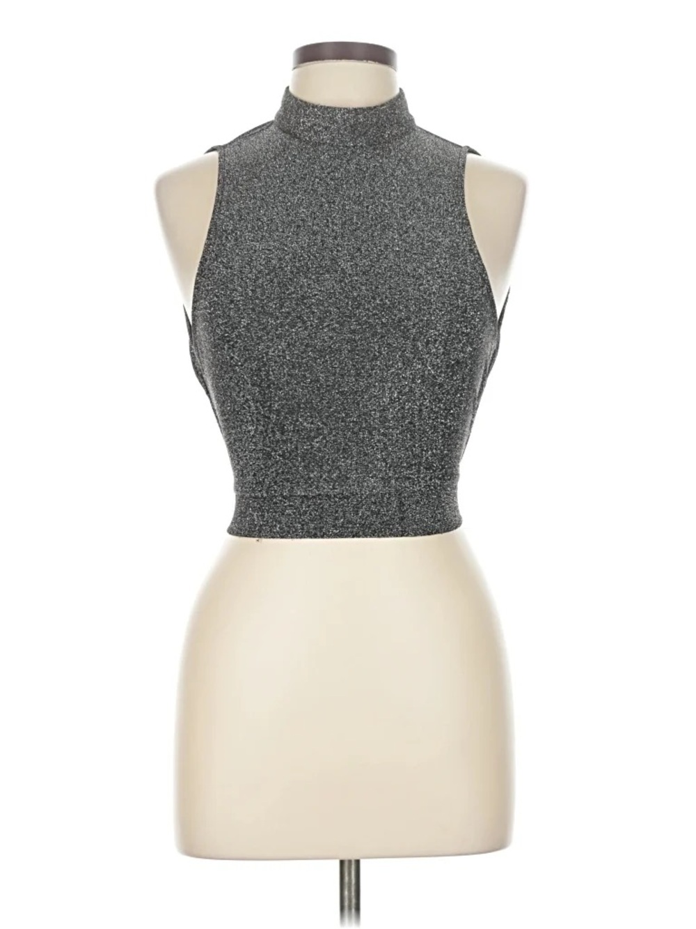 Superdown Metallic Silver High-Neck Crop Tank Top